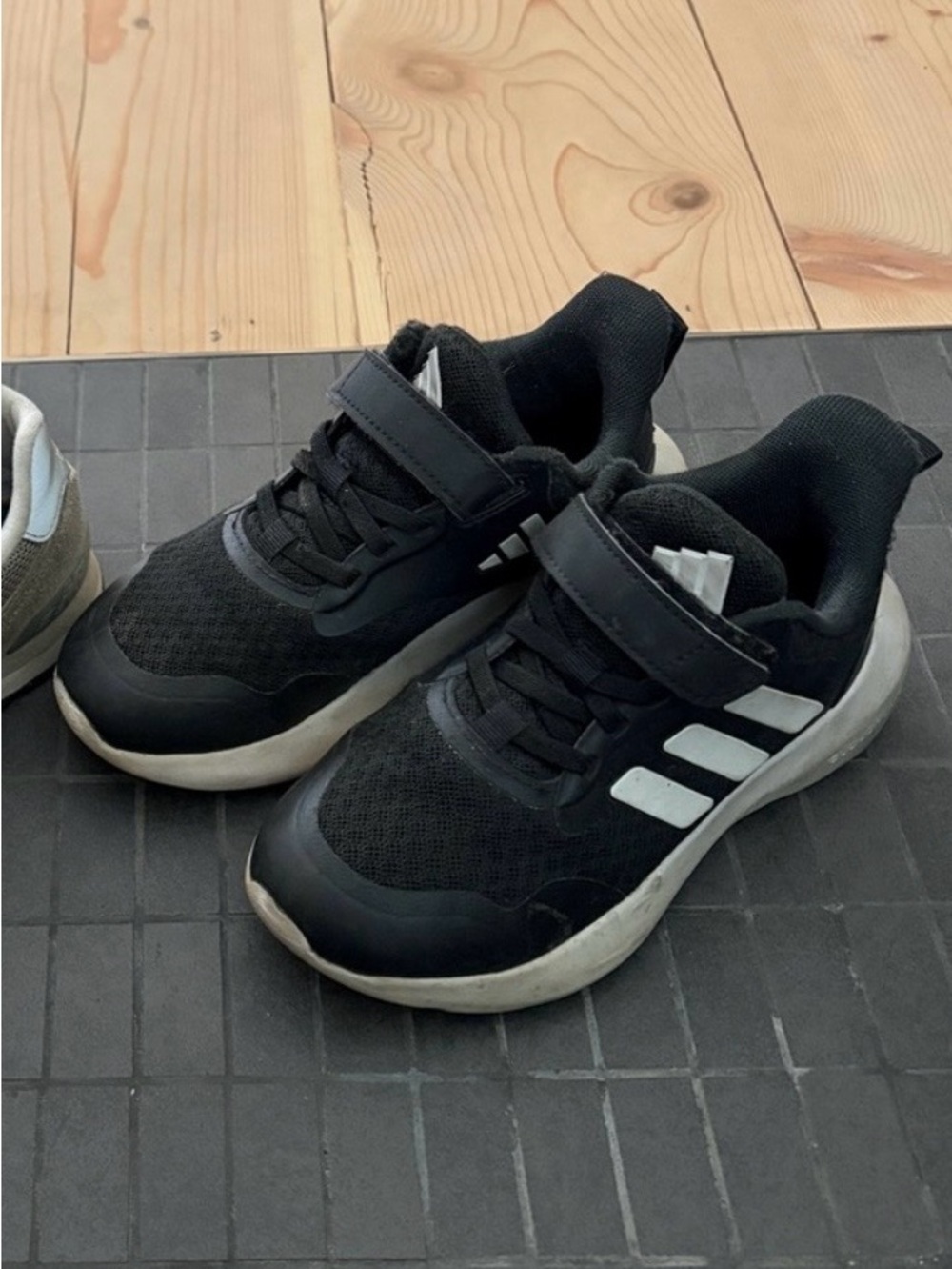 Kids Adidas Black and White Velcro Sneakers